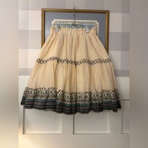 Vintage Fairy Core Bohemian Cream and Blue Patterned Skirt Size Small